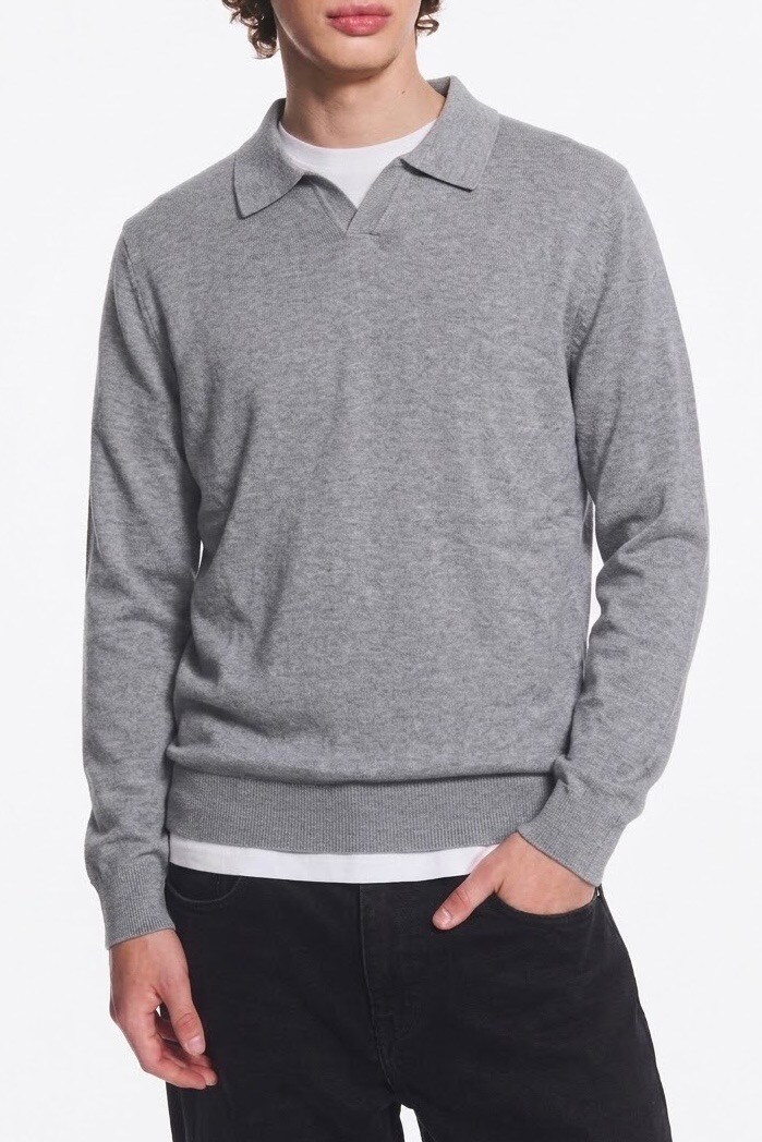 Grossiste FUSIONAL / JOHN H - Pull en maille fine pour homme avec col polo ouvert