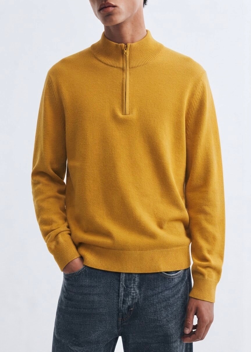 Grossiste FUSIONAL / JOHN H - Pull Homme Col Montant Camionneur Zippé en Maille Fine