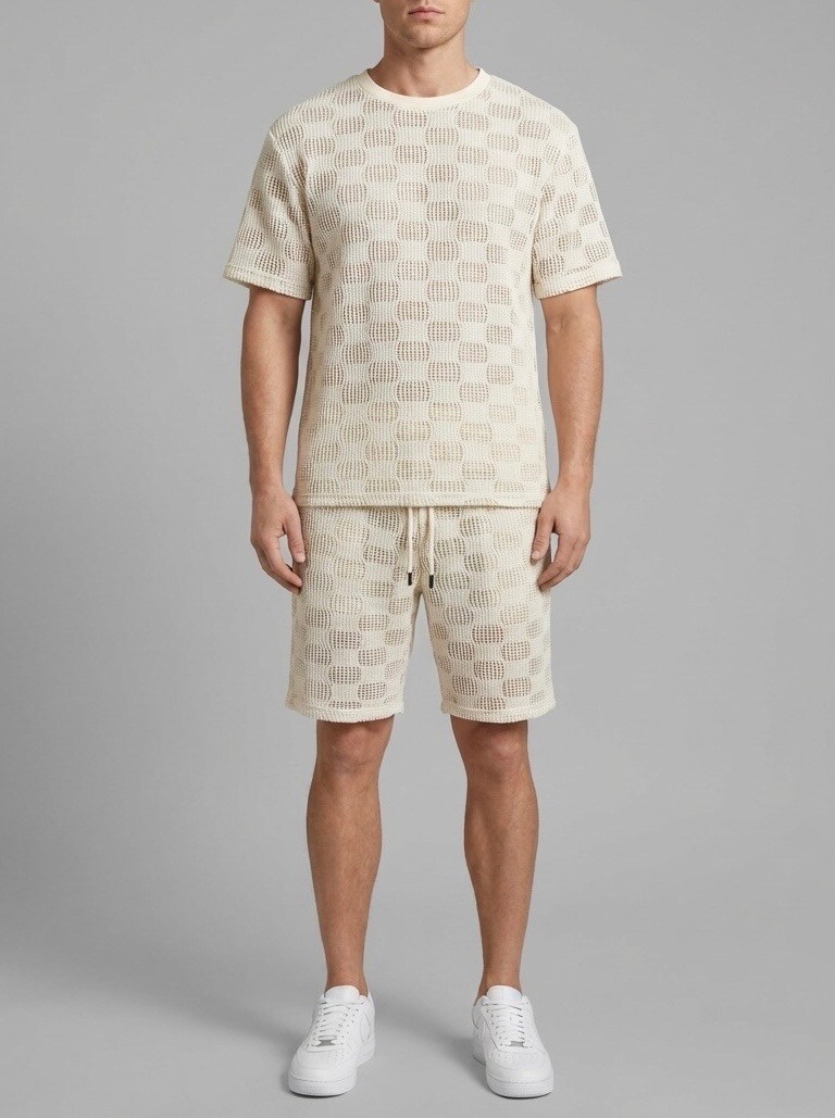 Wholesaler FUSIONAL - Crochet-look knit set: t-shirt - shorts