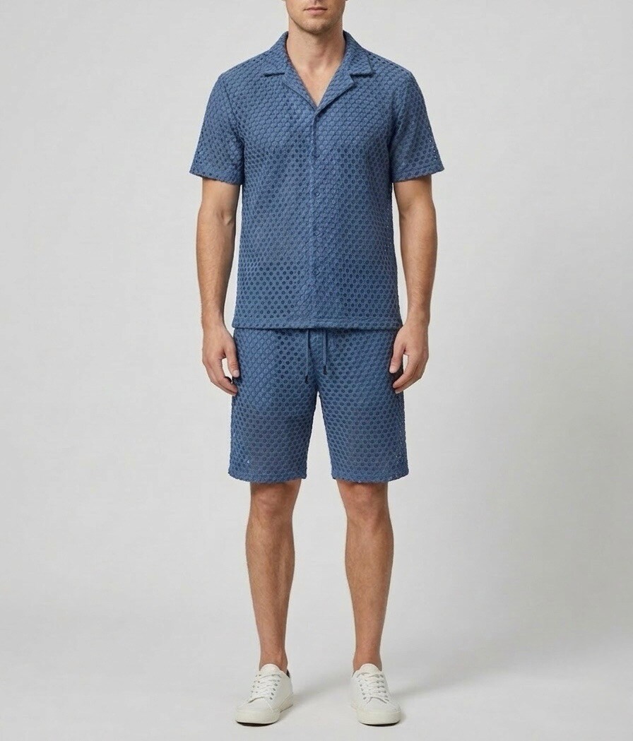 Wholesaler FUSIONAL - Crochet effect knit set: shirt - shorts
