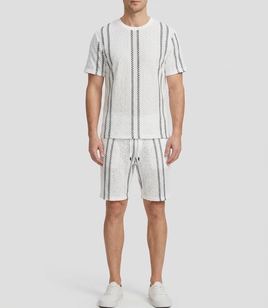 Wholesaler FUSIONAL - Crochet-look knit set: t-shirt - shorts