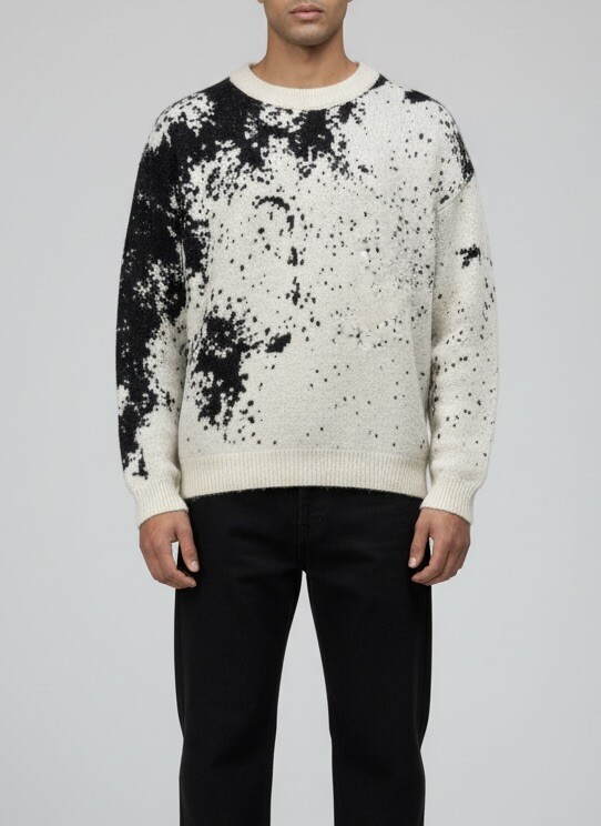 Grossiste FUSIONAL / JOHN H - Pull Oversize Homme à Col Rond et Motif Jacquard Effet Projections / Taches