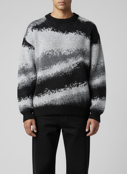 Grossiste FUSIONAL / JOHN H - Pull oversize pour homme à motifs vagues abstraites et col rond