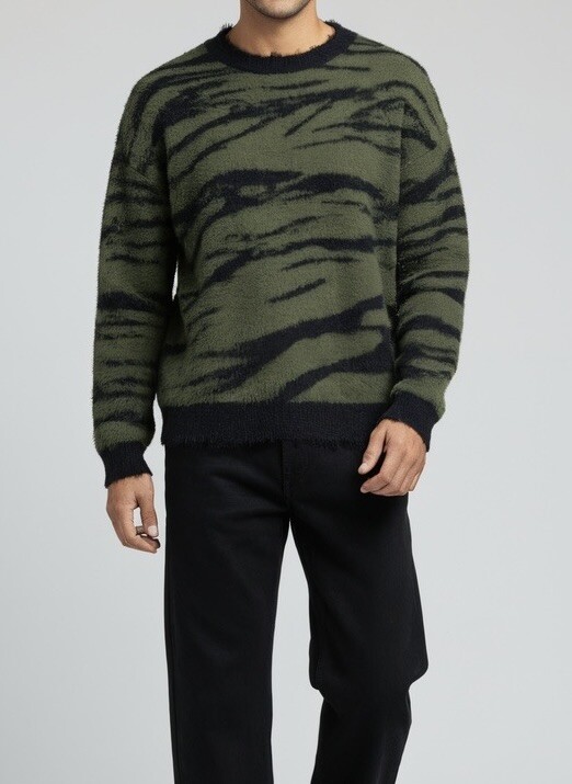 Grossiste FUSIONAL / JOHN H - Pull maille poilue à motif zèbre / tigré