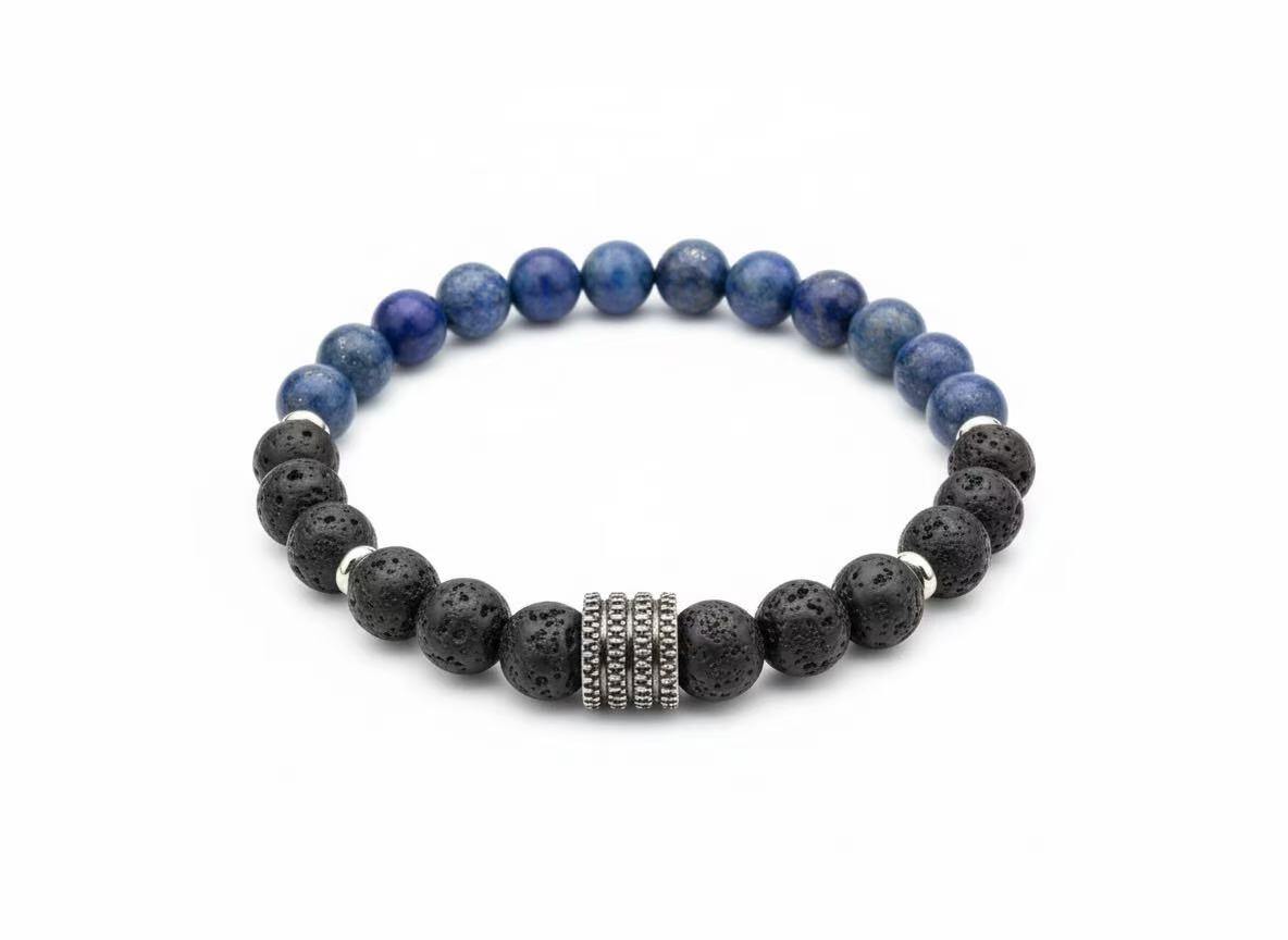 Großhändler HANA BIJOUX - HERRENARMBAND AUS NATURSTEIN: LAVASTEIN