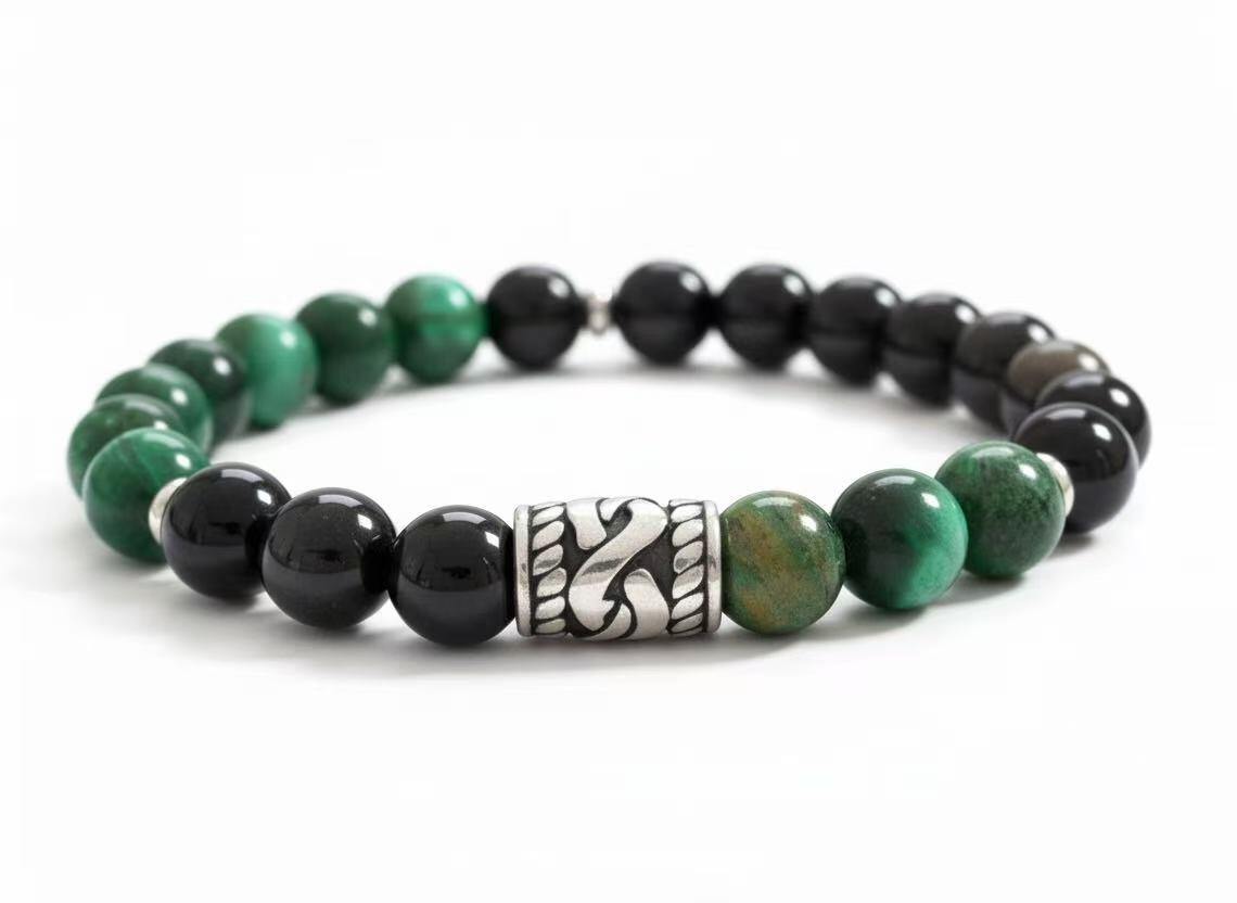 Großhändler HANA BIJOUX - HERRENARMBAND AUS STEIN: SCHWARZE OBSIDIAN SILBER