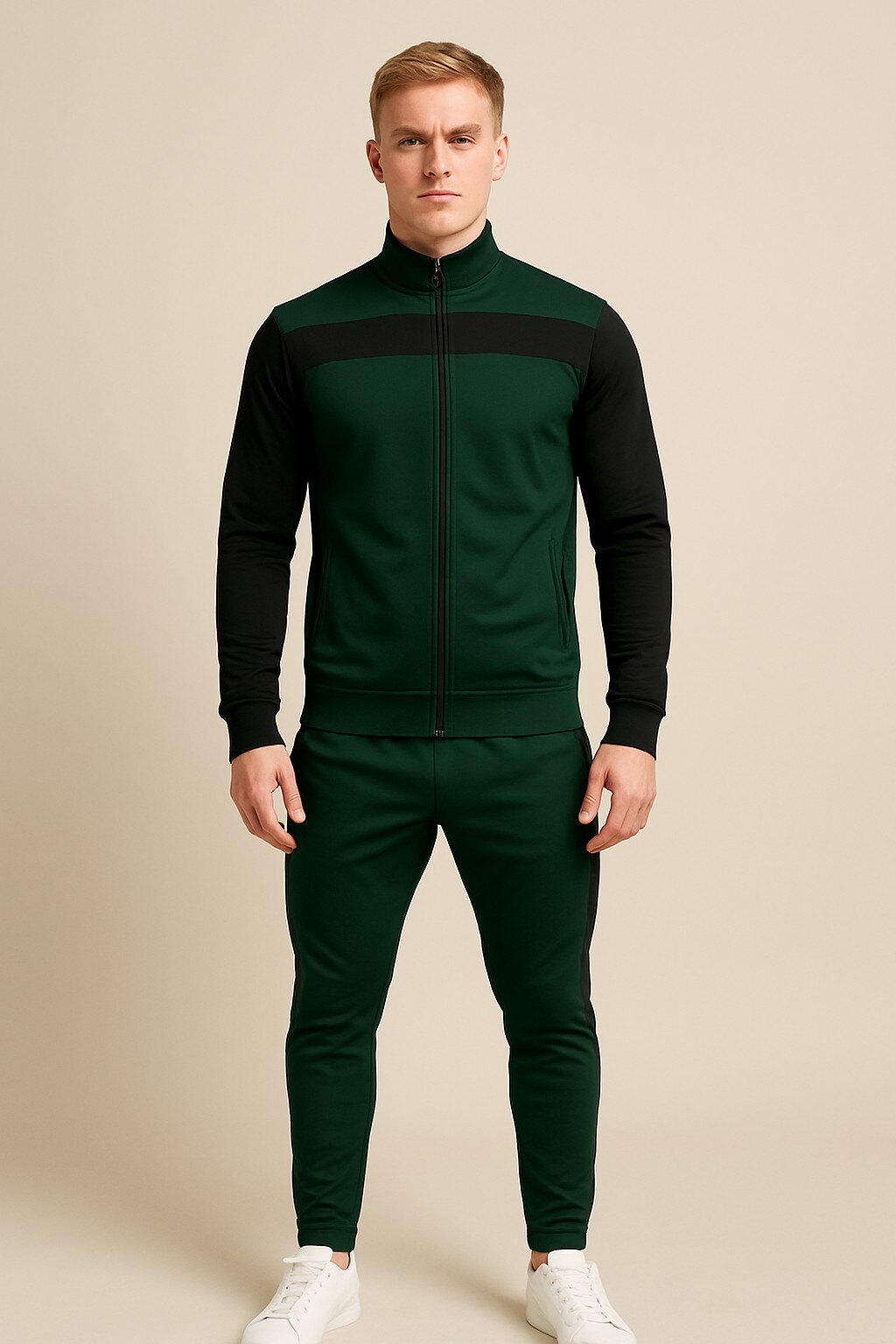 Wholesaler HB TEXTILE - Men's Tracksuit Set - Green & Black – Two-Piece
