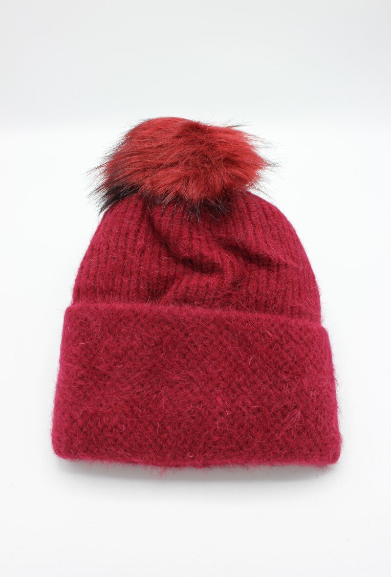 Grossiste Hologramme Paris - BONNET Angora mélangée à Pompon synthétique