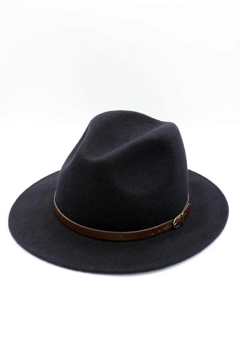 Grossiste Hologramme Paris - Chapeau Fedora en laine classique avec ceinture constrastante marron