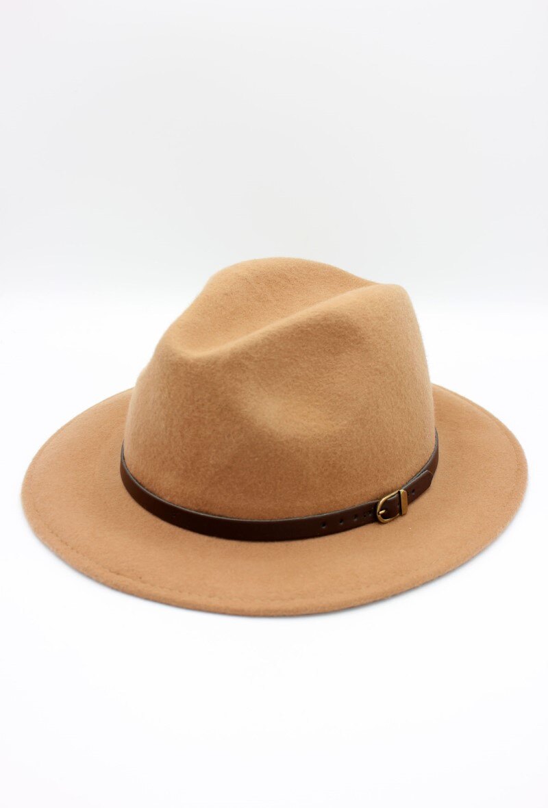 Grossiste Hologramme Paris - Chapeau Fedora en laine classique avec ceinture constrastante marron