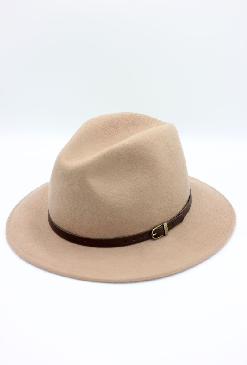 Grossiste Hologramme Paris - Chapeau Fedora en laine classique avec ceinture constrastante marron