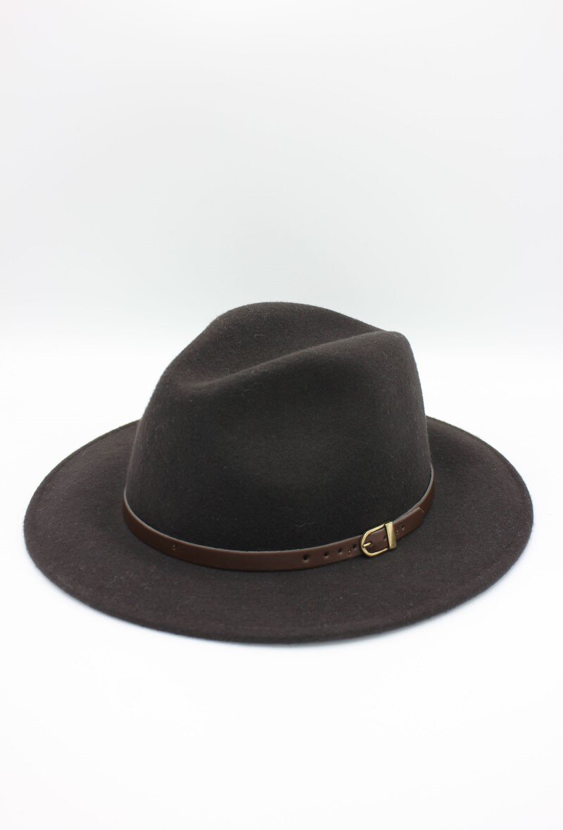 Grossiste Hologramme Paris - Chapeau Fedora en laine classique avec ceinture constrastante marron