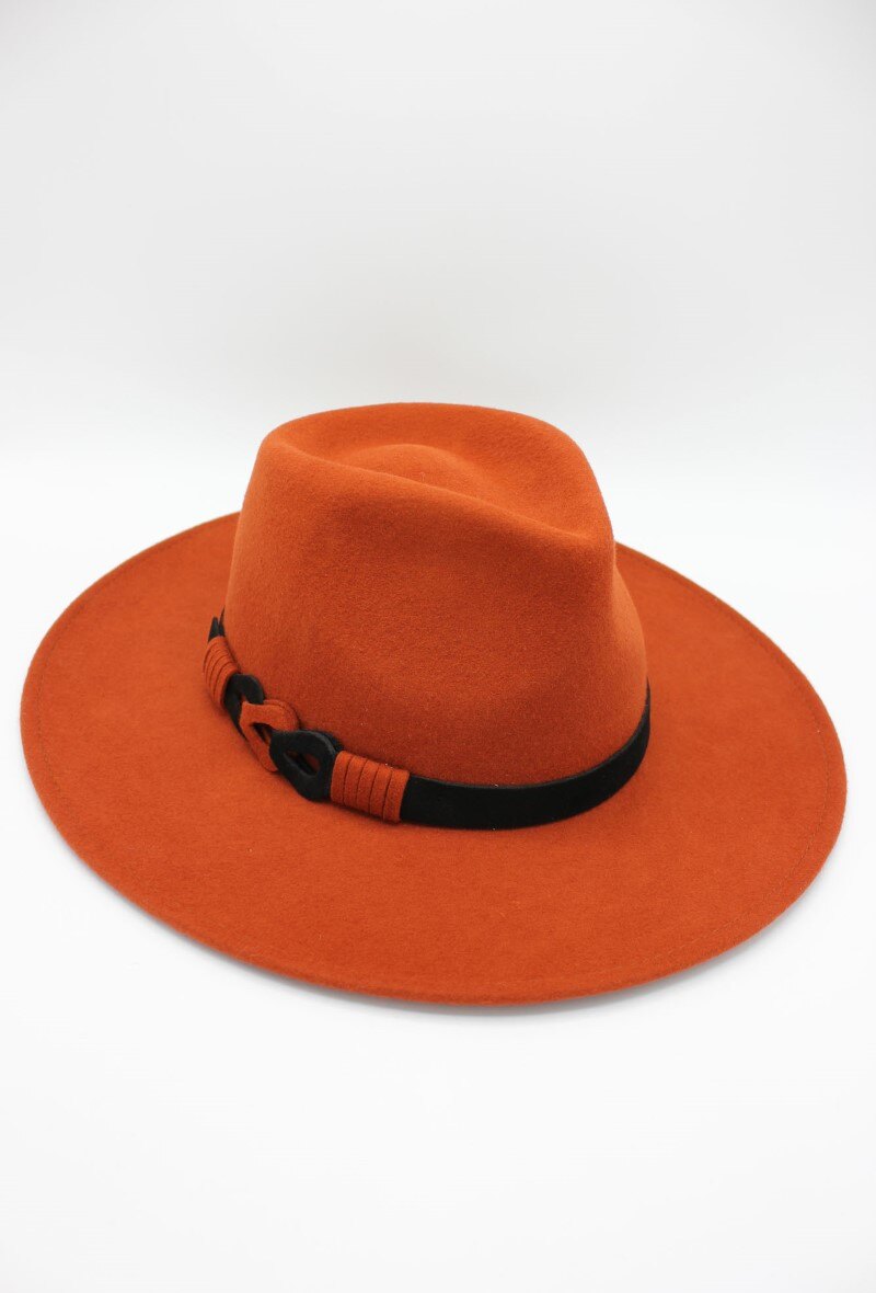 Wholesaler Hologramme Paris - Italian hat in pure wool with Mario leather belt and adjustable waist cord