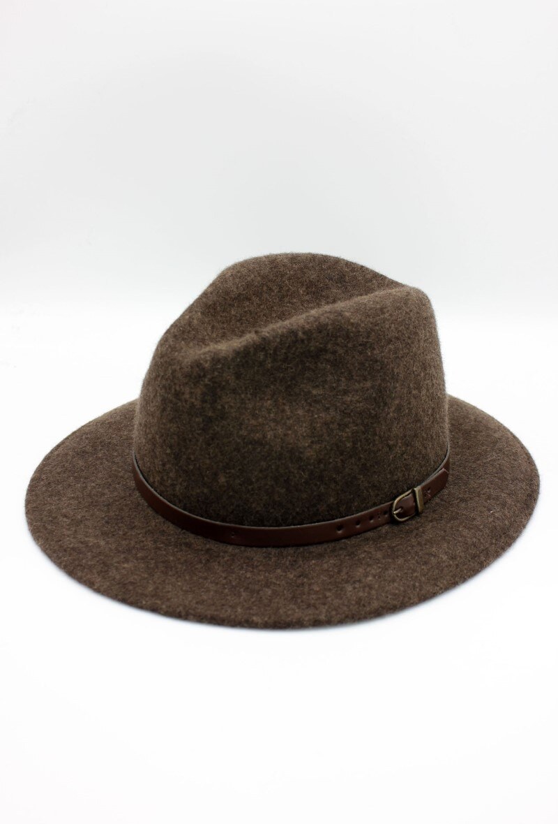 Großhändler Hologramme Paris - Italienischer Fedora aus Heather-Wolle mit Ledergürtel