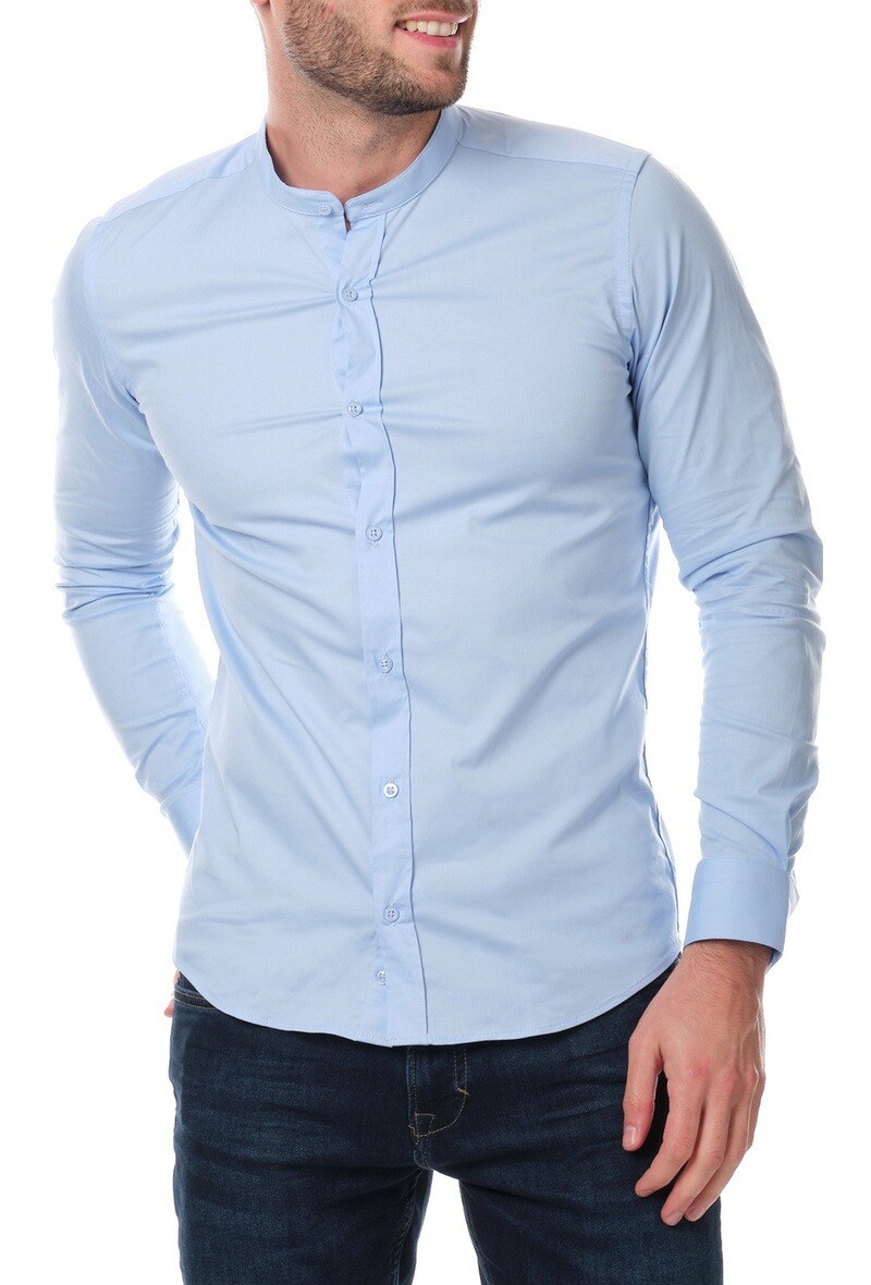 Wholesaler Hopenlife - Men's long-sleeved plain mandarin collar shirts