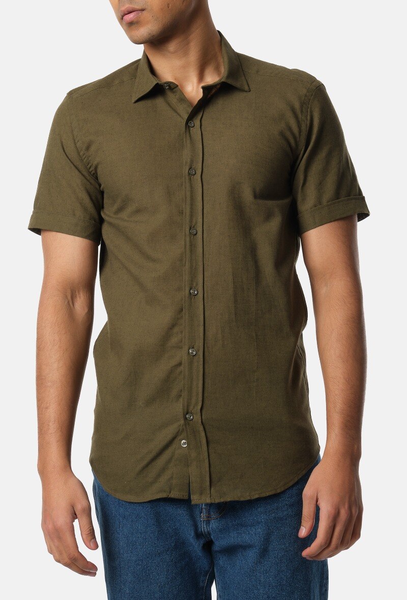 Wholesaler Hopenlife - Men's short-sleeved linen shirt with button-down collar