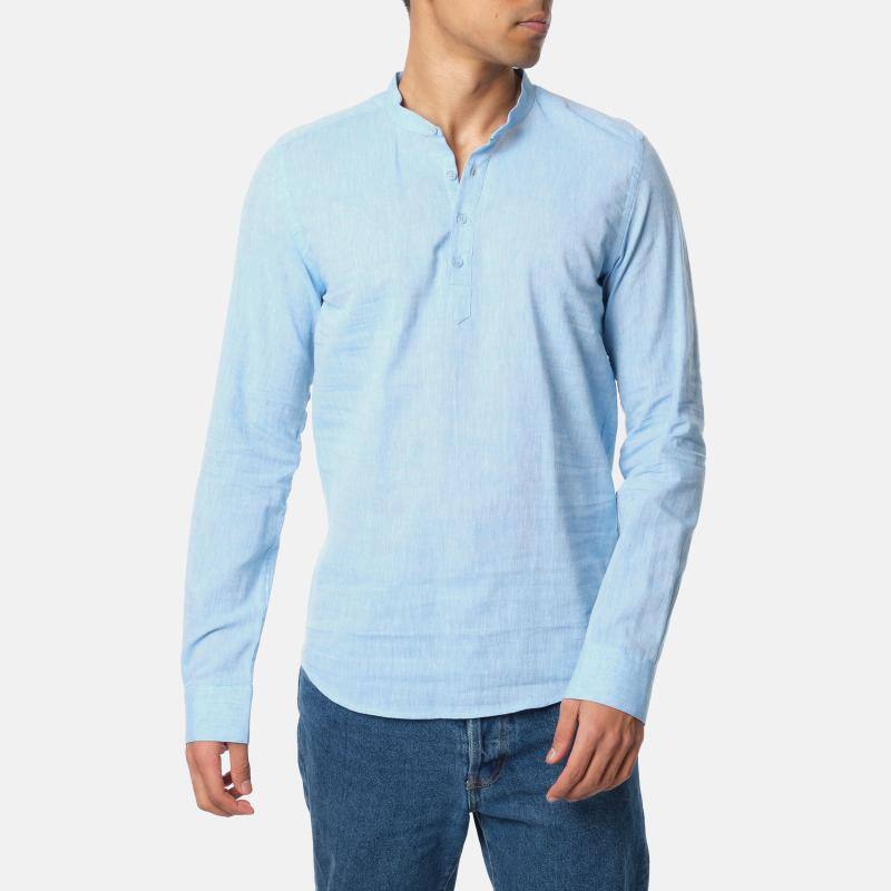 Wholesaler Hopenlife - Men's long-sleeved linen shirt with buttoned collar