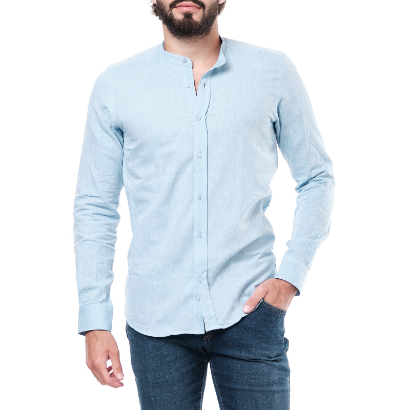 Wholesaler Hopenlife - Long-sleeved linen shirt with MAO collar