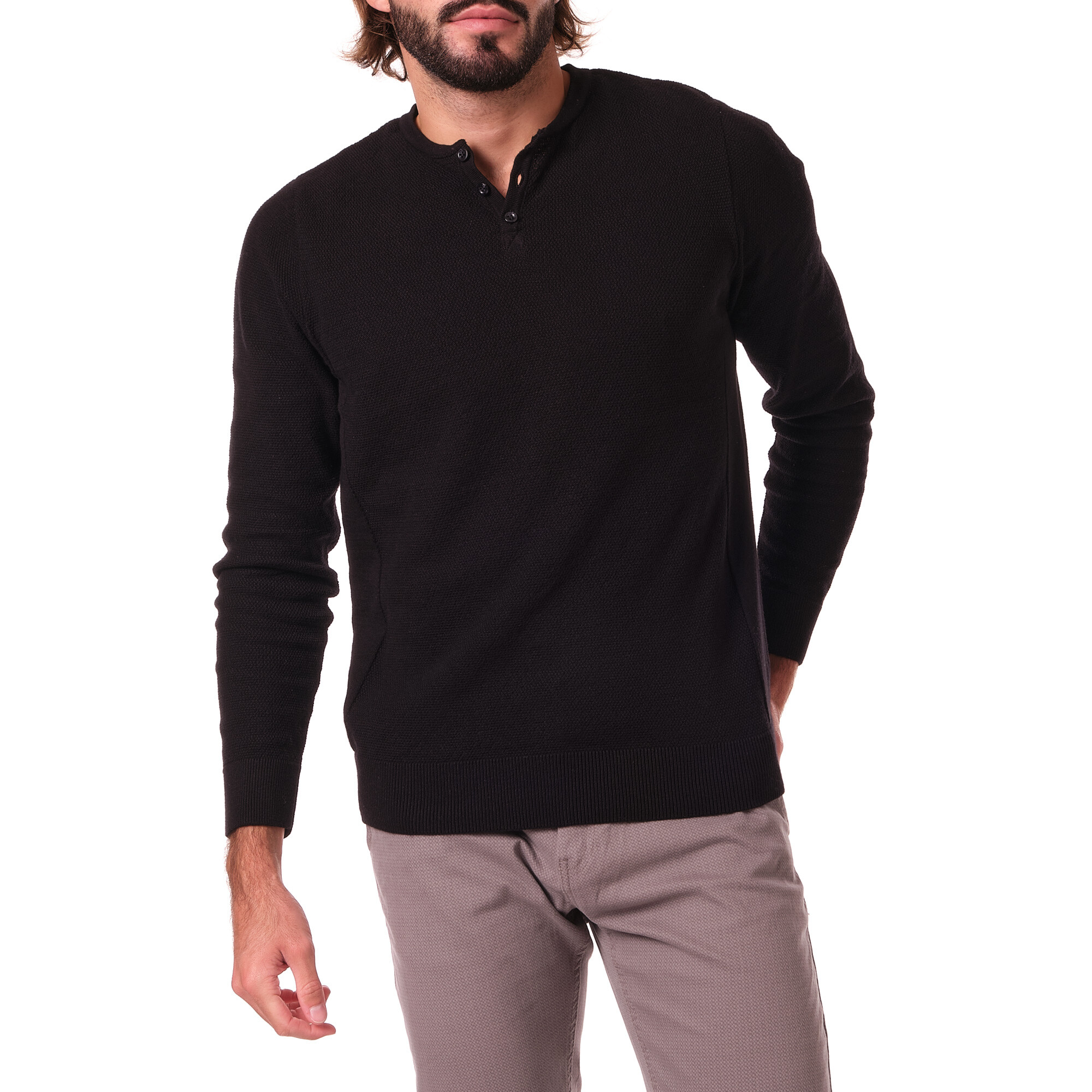 Grossiste Hopenlife - Pull col rond boutonné uni en coton à fine maille