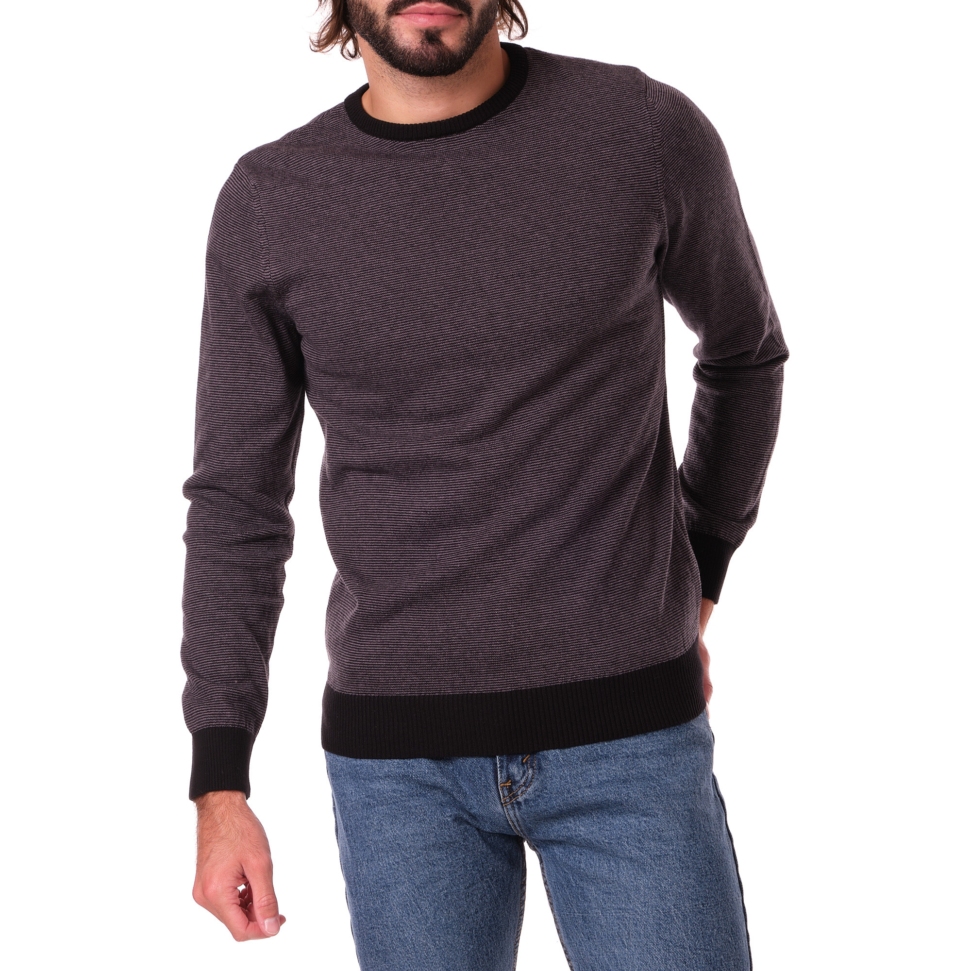 Grossiste Hopenlife - Pull col rond en coton à fine maille rayée