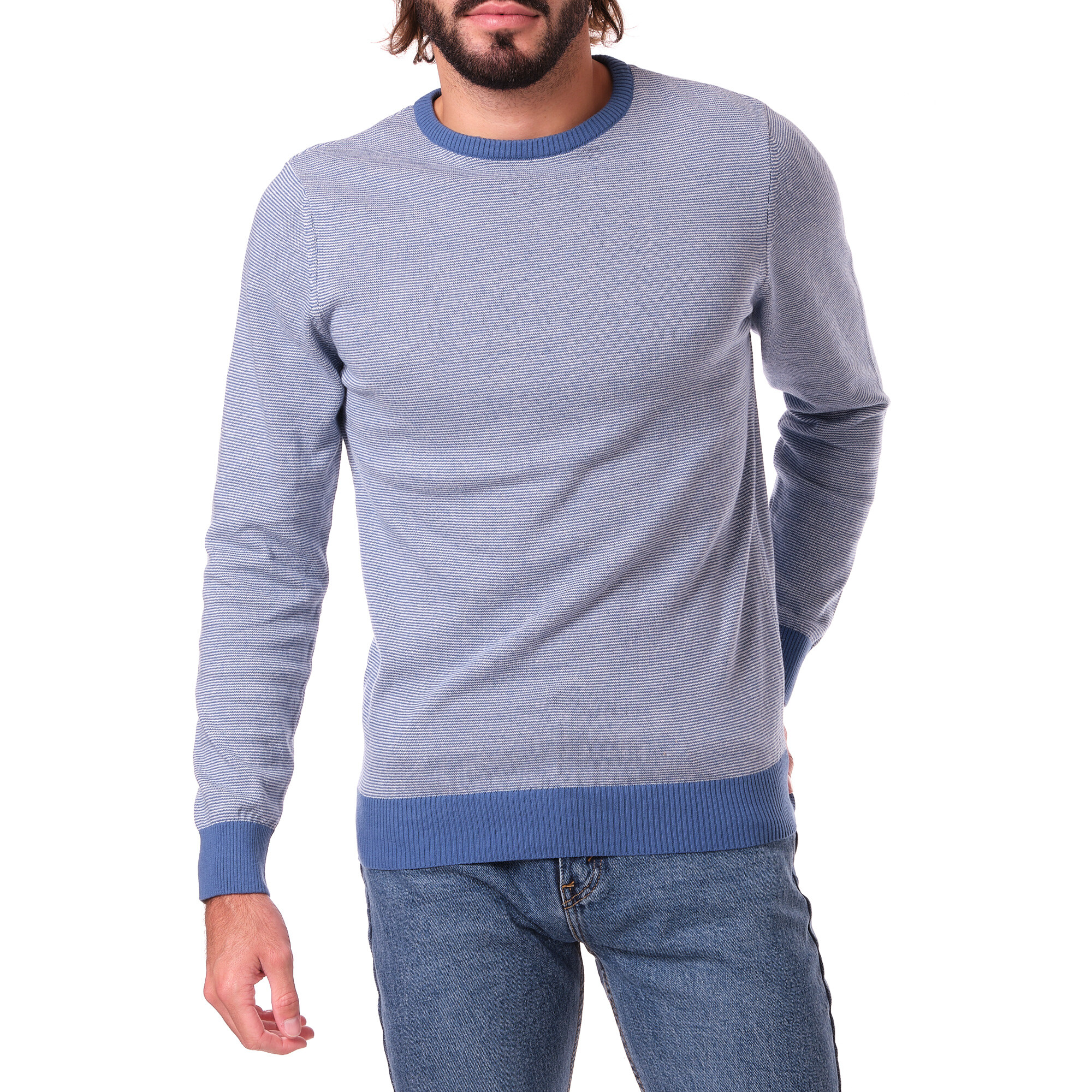 Fine gauge striped sweater 100% cotton: natural, soft, and breathable fabric Subtle stripes: discreet and elegant pattern Fine gauge knit: perfect for mid-season or layering Chic and comfortable fit: easy to wear every day Versatile style: suits both formal and casual looks A trendy and timeless piece, a must-have in your wardrobe