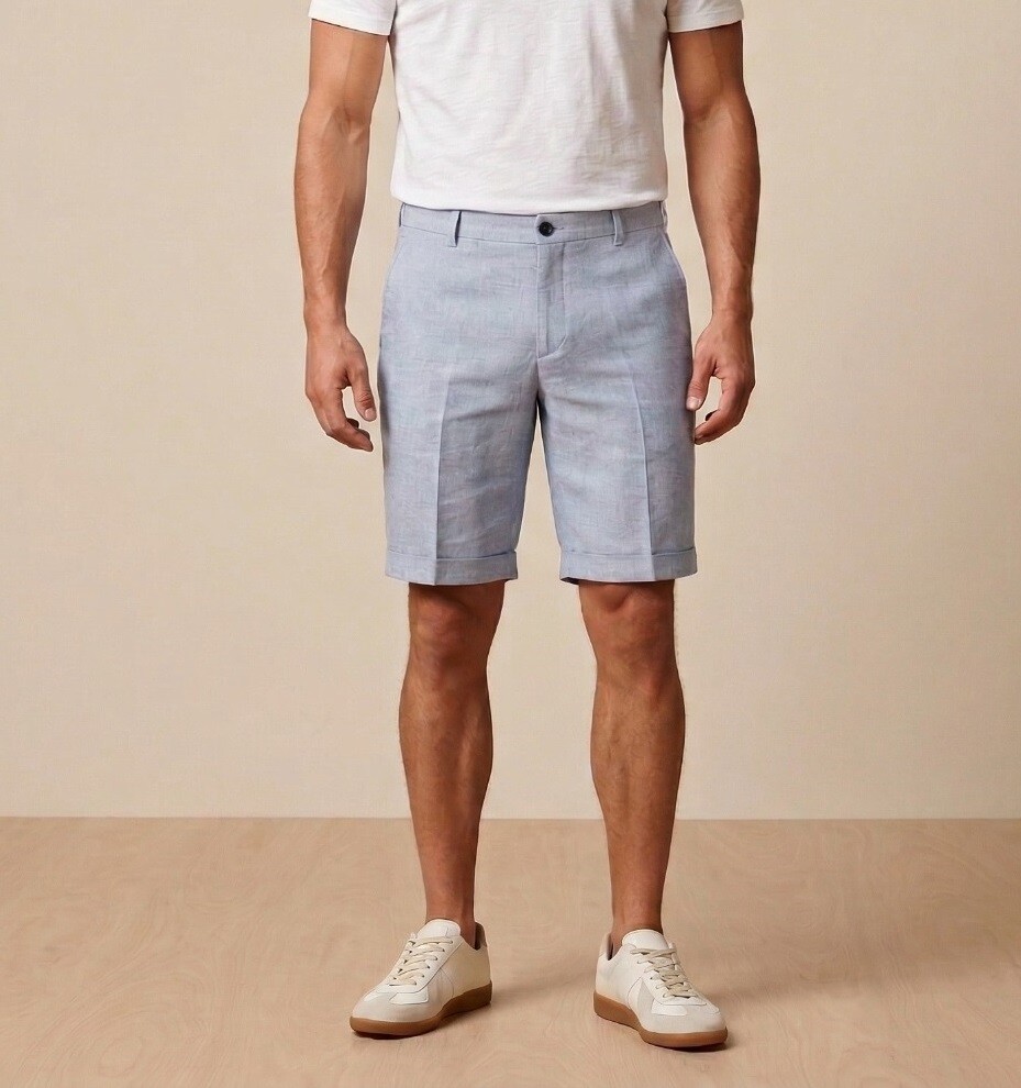 Großhändler Hopenlife - Einfarbige Bermuda-Shorts aus Baumwolle, Leinen und Polyester