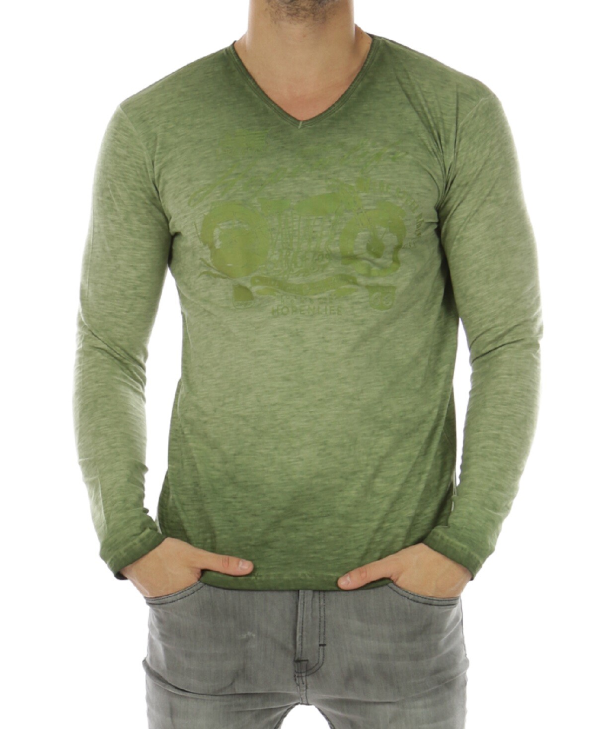 Wholesaler Hopenlife - V-neck T-shirt with a washed-out print effect