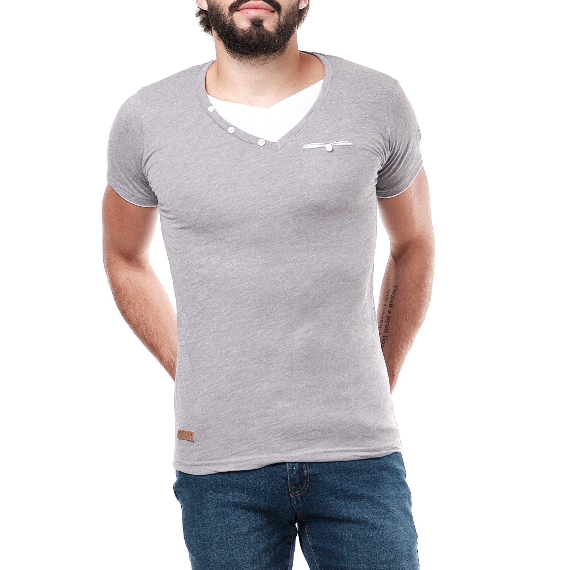 Wholesaler Hopenlife - V-neck T-shirt with contrasting details