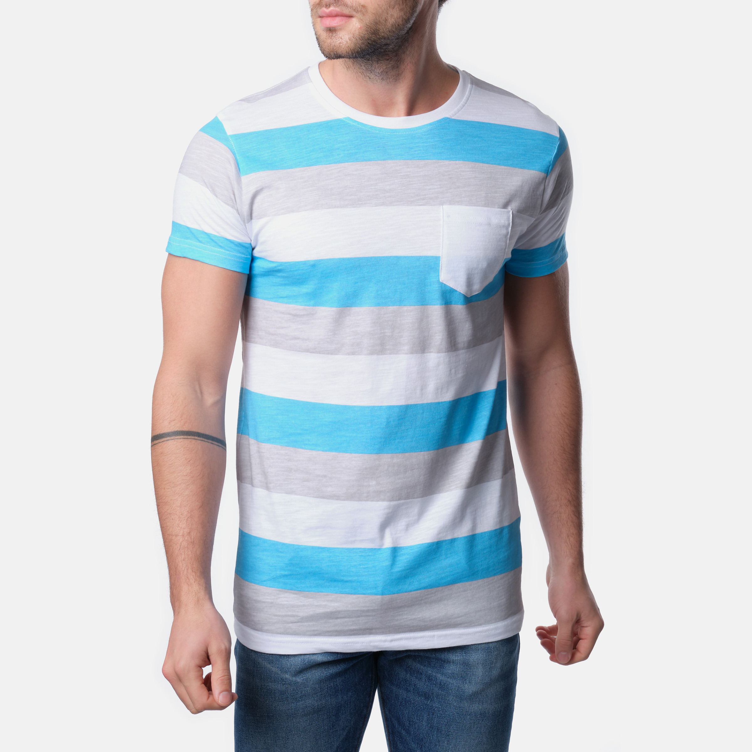 Grossista Hopenlife - La t-shirt a righe bicolore con taschino sul petto