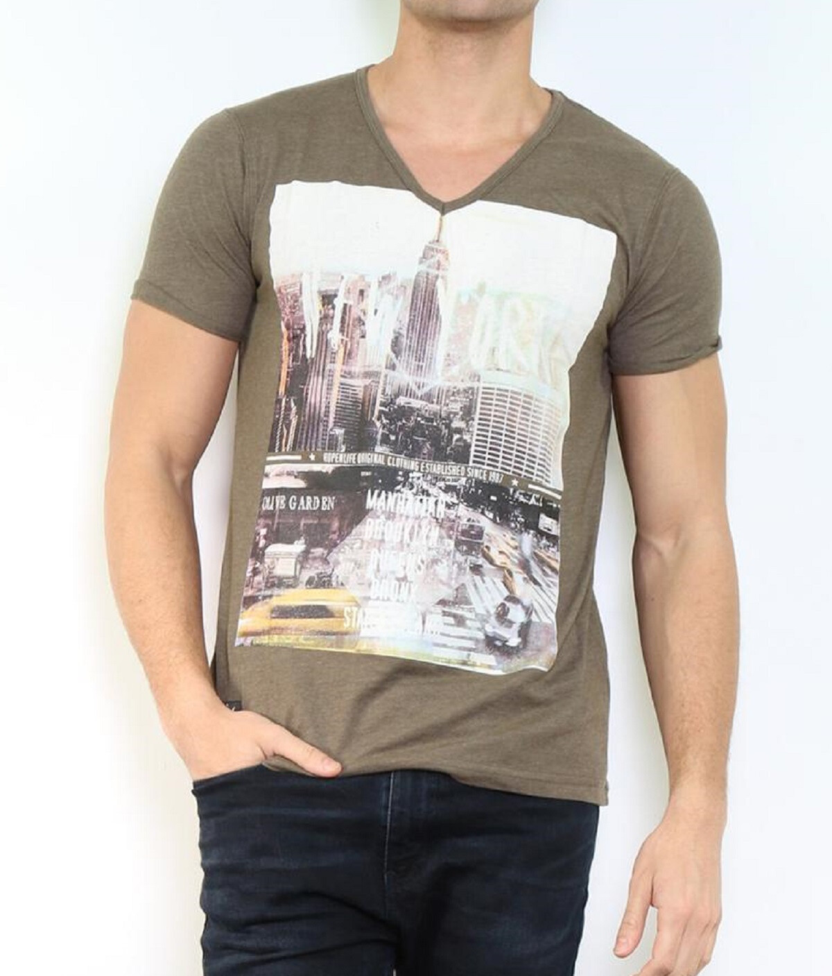 Grossiste Hopenlife - T-shirt col V imprimé manches courtes