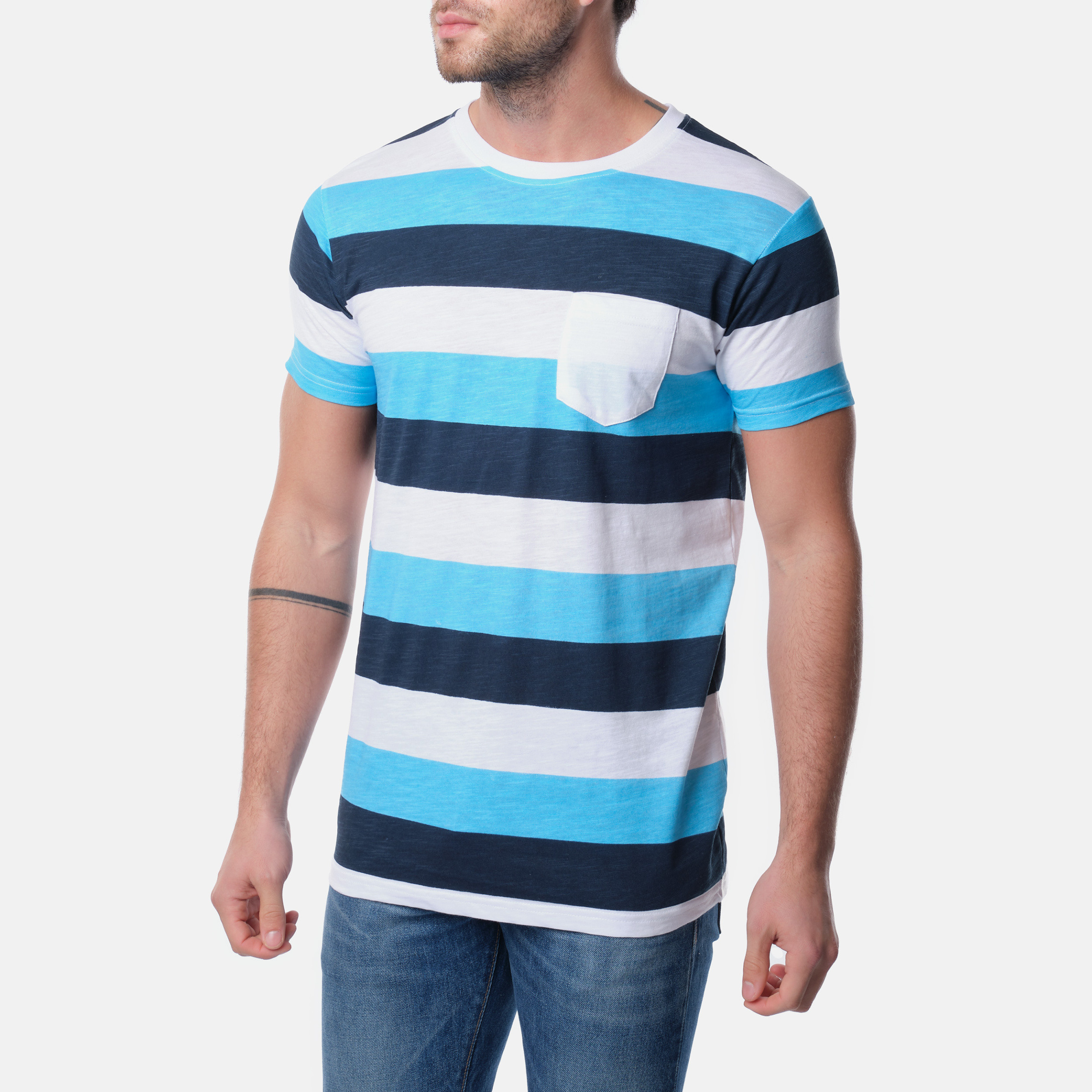 Grossista Hopenlife - La t-shirt a righe bicolore con taschino sul petto