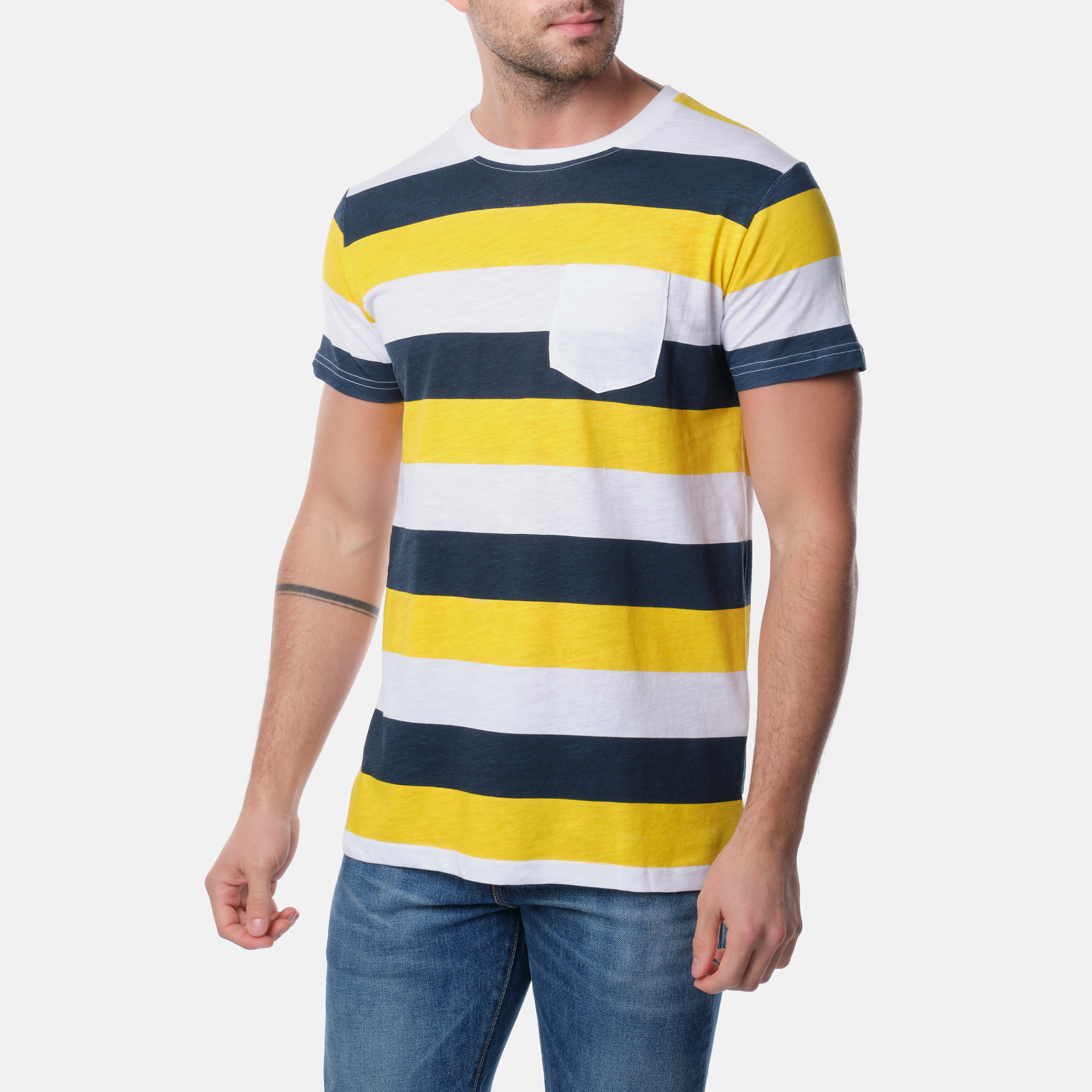 Grossista Hopenlife - La t-shirt a righe bicolore con taschino sul petto