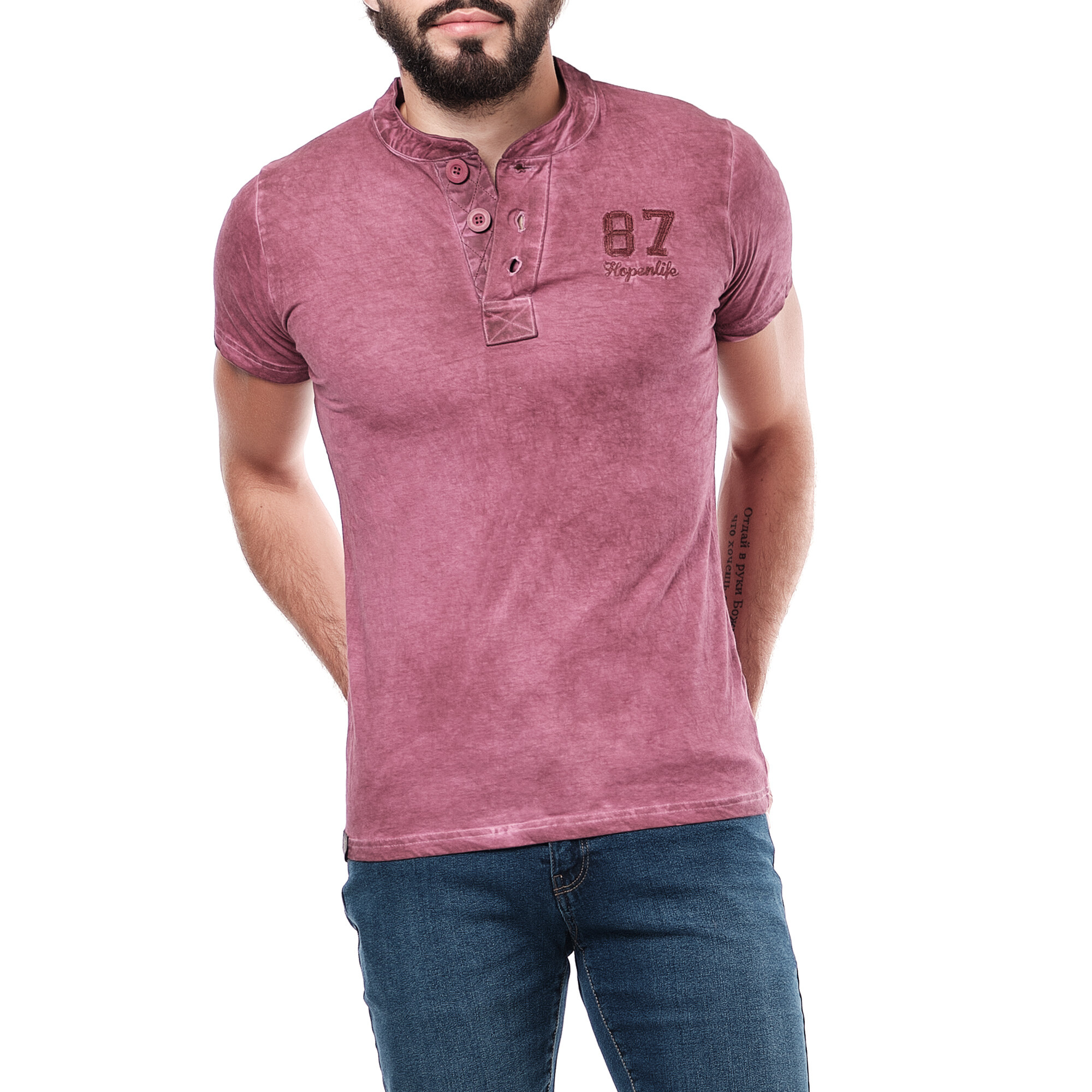 Mayorista Hopenlife - Camiseta con cuello abotonado bordado efecto lavado