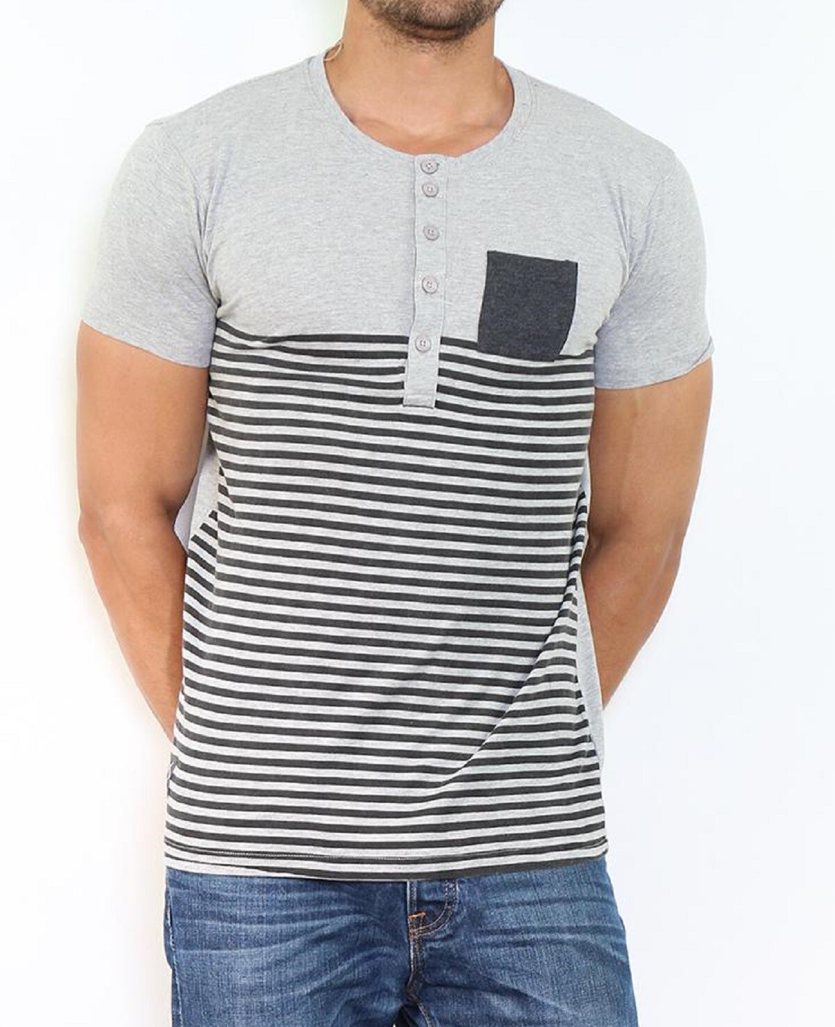 Wholesaler Hopenlife - Striped T-shirt with buttoned collar