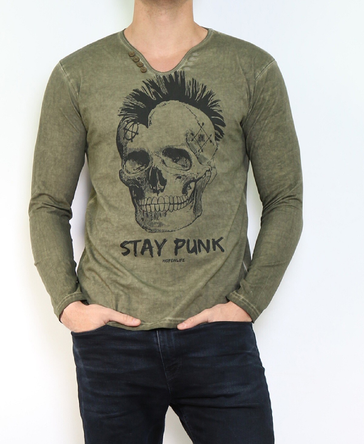 Wholesaler Hopenlife - Long sleeve V-neck T-shirt, printed