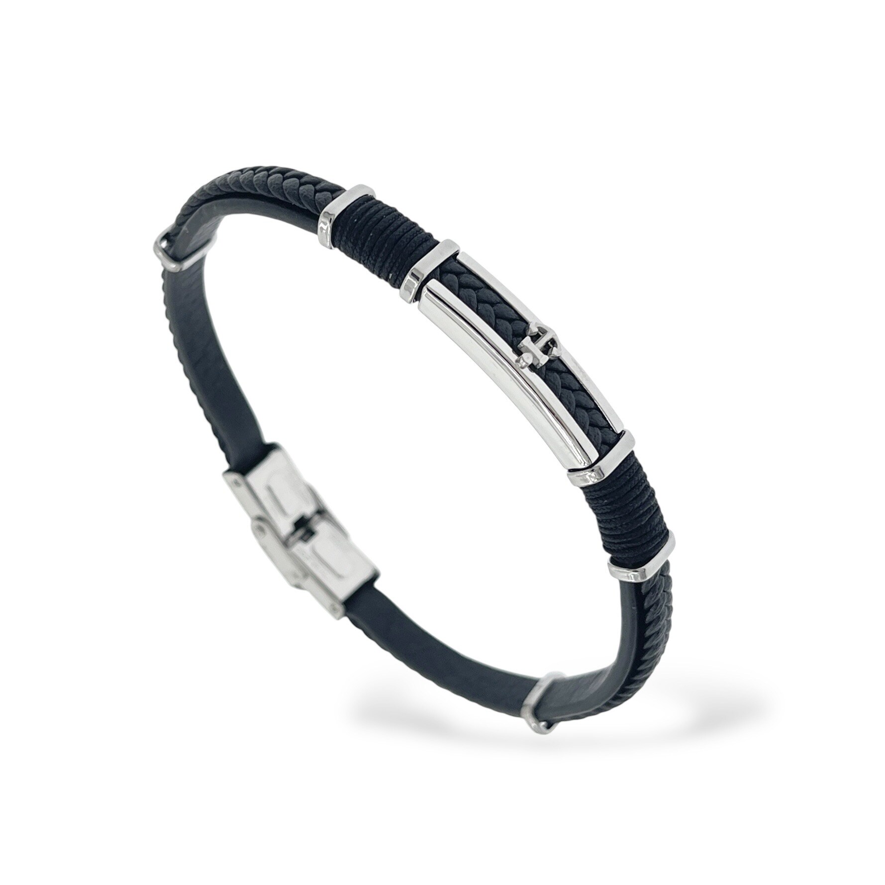 Grossiste I.L JOLI B - Bracelet cuir partie métal en acier inoxydable