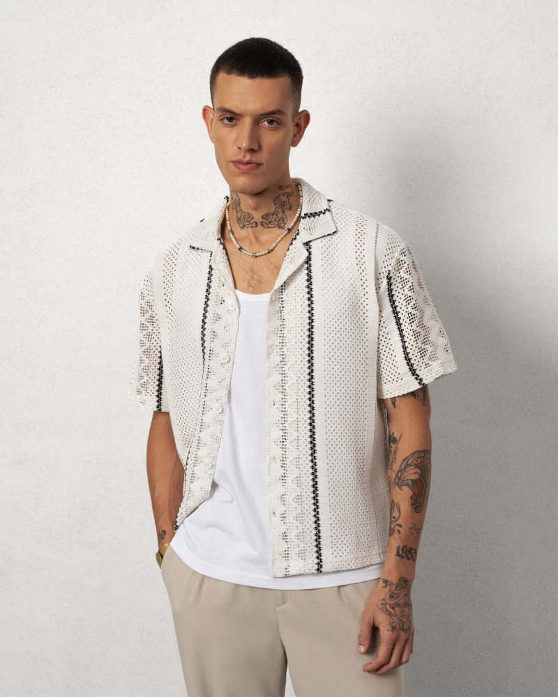 Grossiste Invictus Paris - CHEMISE HOMME EN MAILLE CROCHET TENDANCE 2024