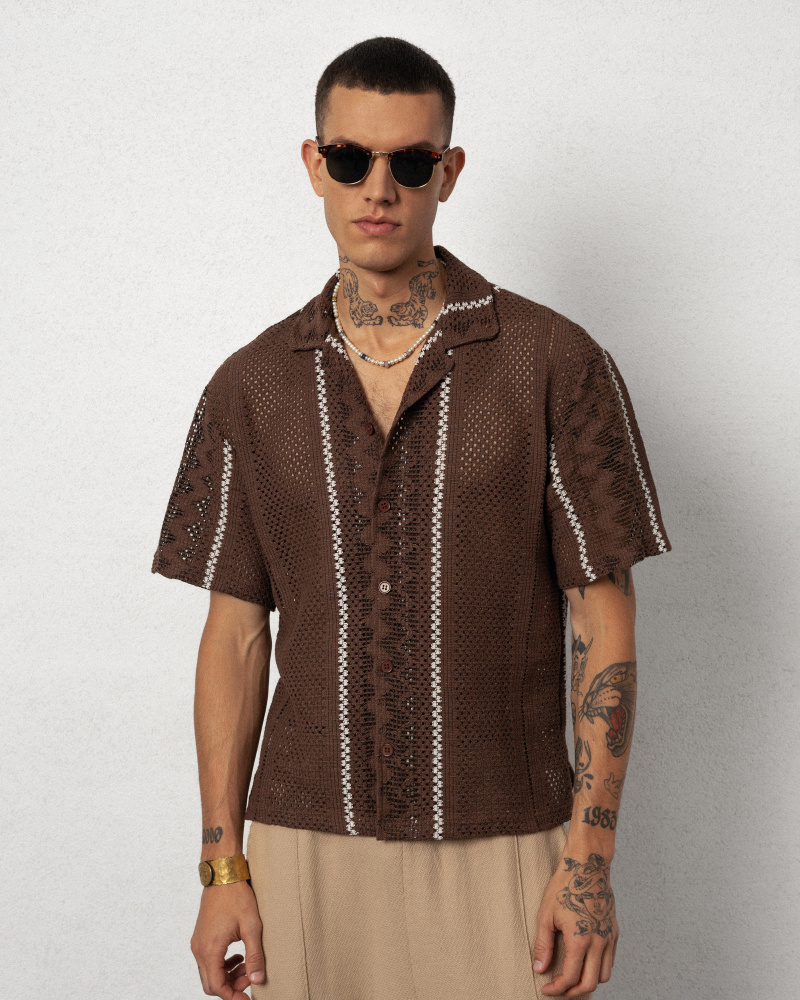 Grossiste Invictus Paris - CHEMISE HOMME EN MAILLE CROCHET TENDANCE 2024