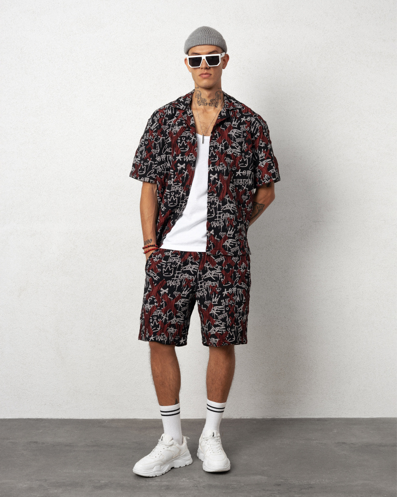 Grossiste Invictus Paris - ENSEMBLE CHEMISE SHORT MATIERE EN RELIEF