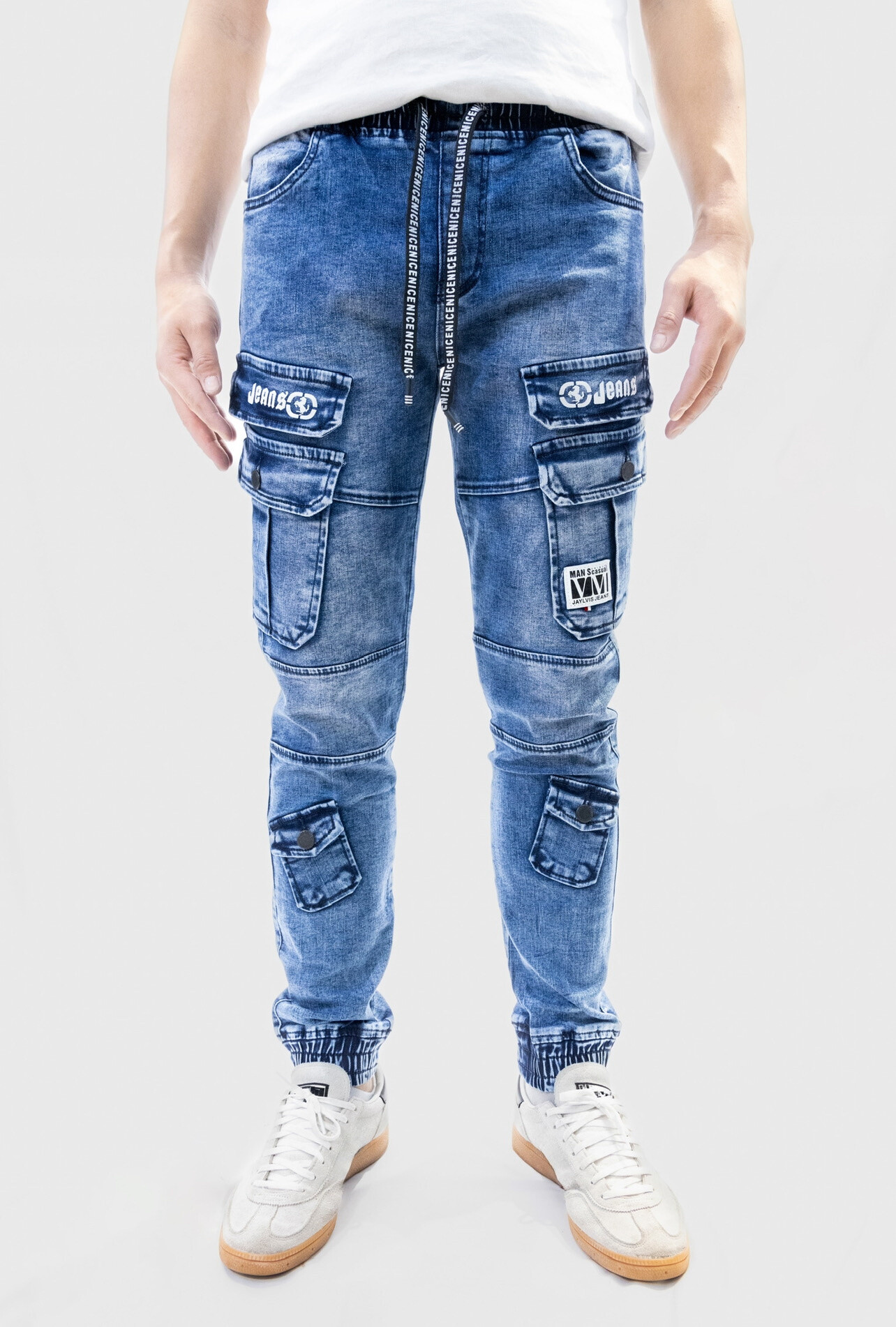 Grossiste Jaylvis - Jeans cargo multipoches bleu