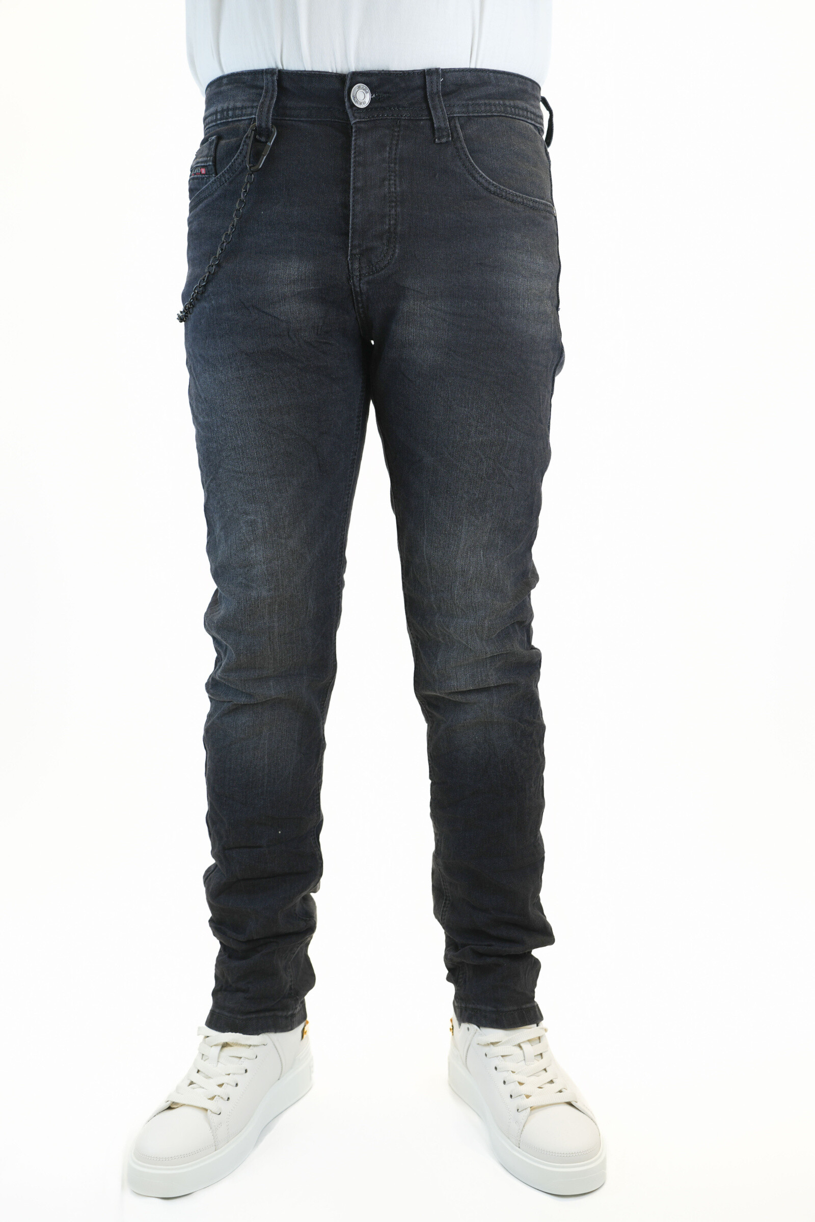 Graue Röhrenjeans mit Kette - Dunkelgrau - 1 - Großformat