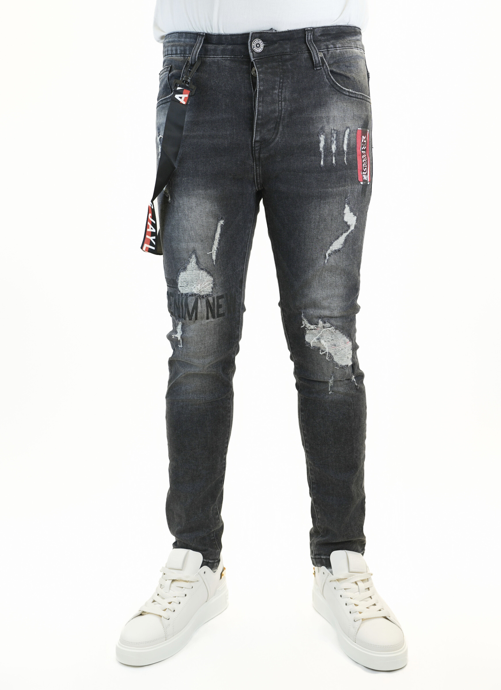Wholesaler Jaylvis - Washed gray skinny jeans with chain