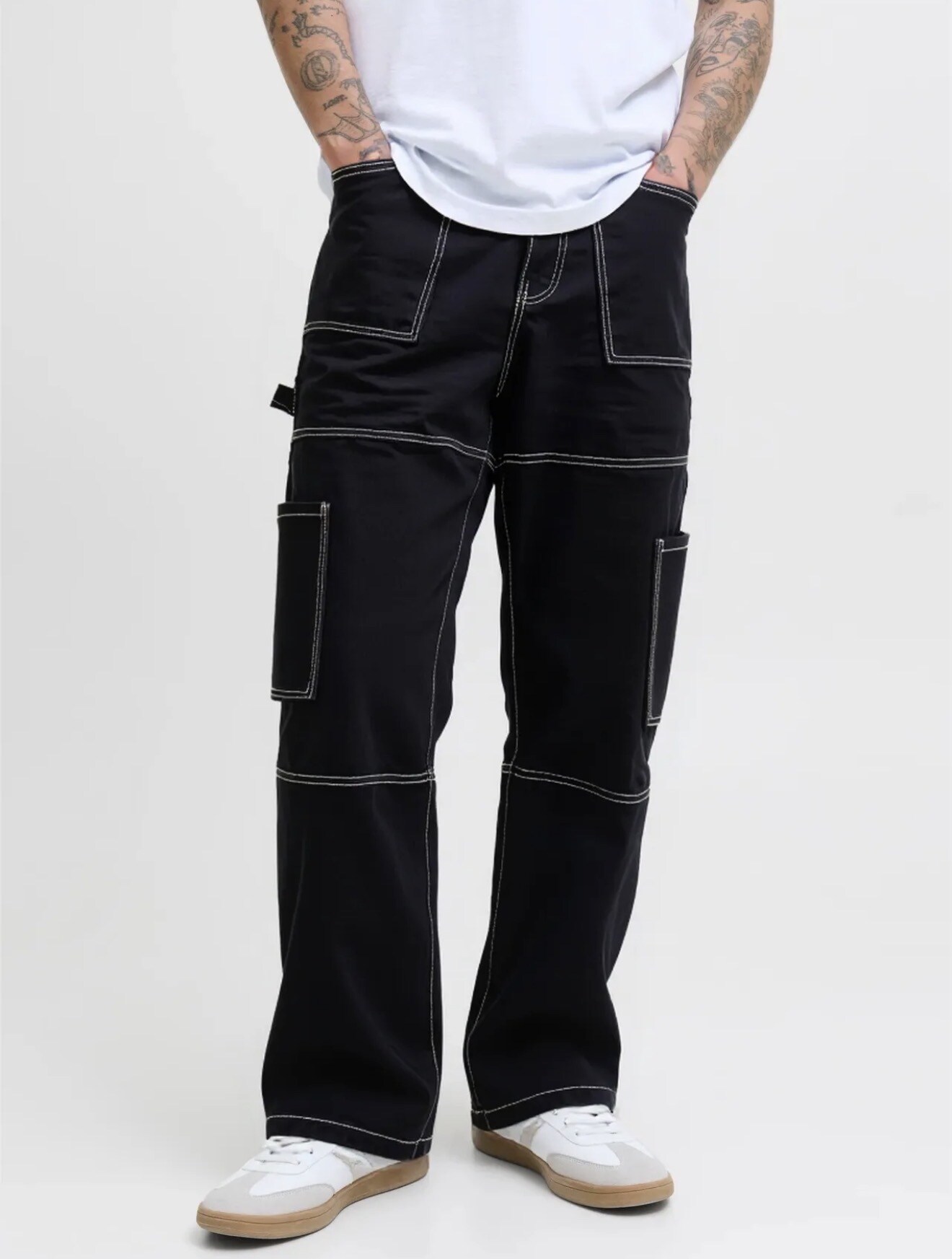 Grossista Jaylvis - Jeans cargo bianchi dal taglio dritto