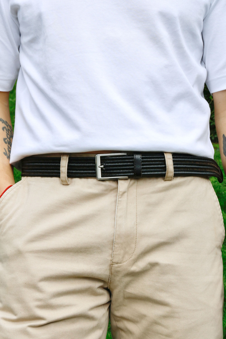 Grossista JCL - Cintura intrecciata elastica in pelle di vacchetta per uomo.