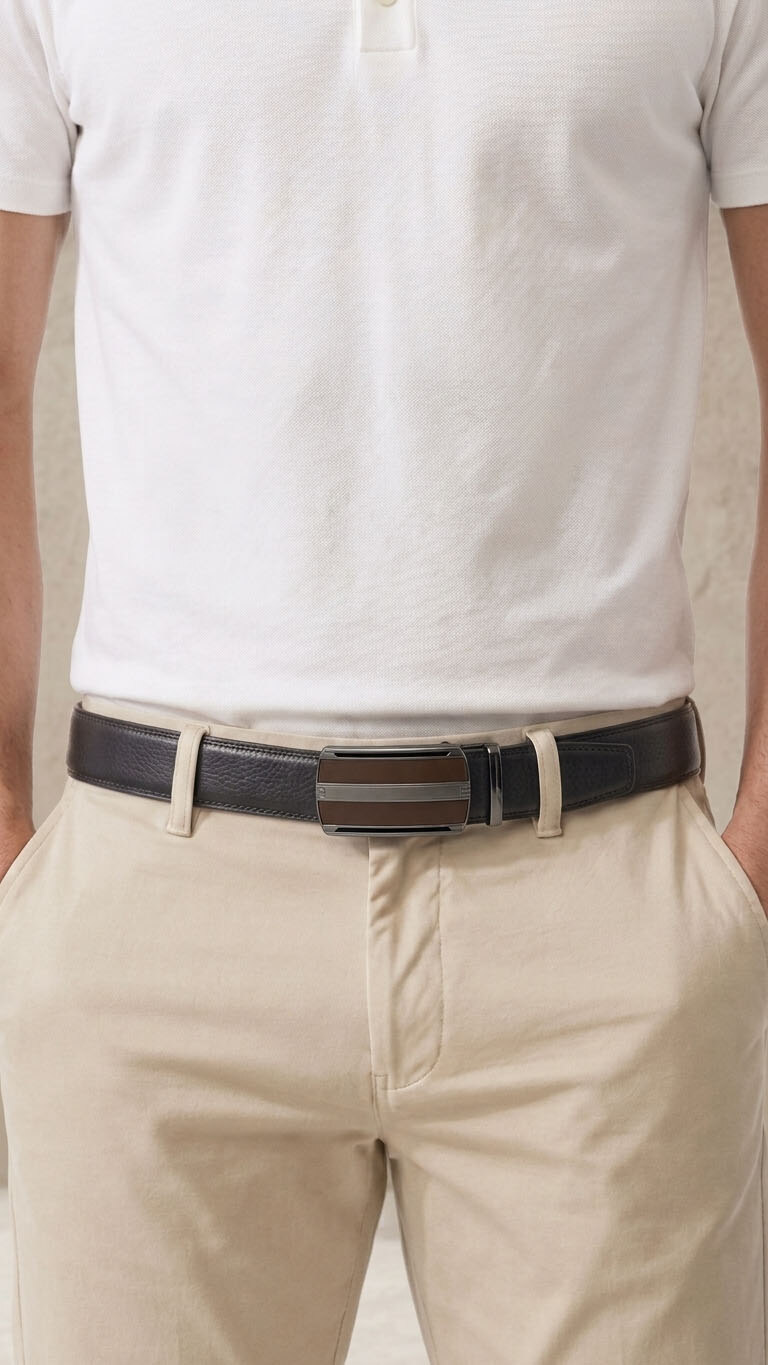 Grossiste JCL - Ceinture automatique homme sans trous largeur 35 mm en croûte de cuir de vachette