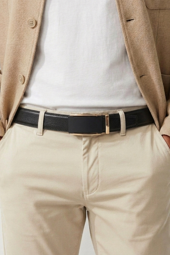 Wholesaler JCL - Men's automatic belt without holes, 35 mm wide, made of cowhide split leather