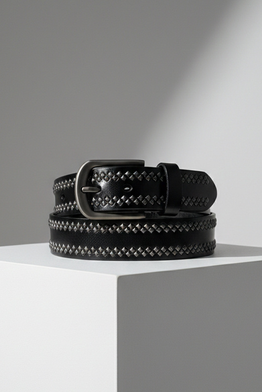 Wholesaler JCL - Men's leather belt with stud detail, 4 cm wide