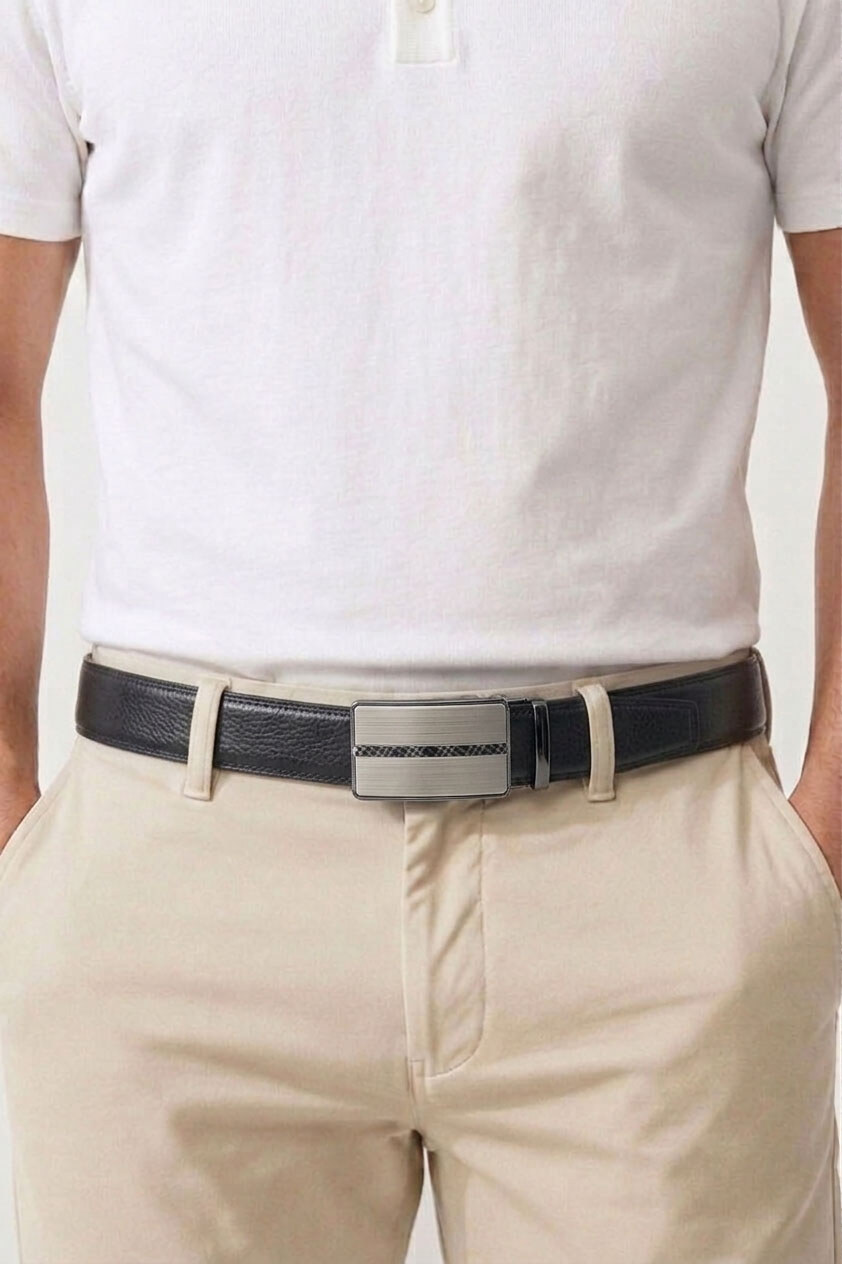 Grossiste JCL - Ceinture automatique homme sans trous largeur 35 mm en croûte de cuir de vachette