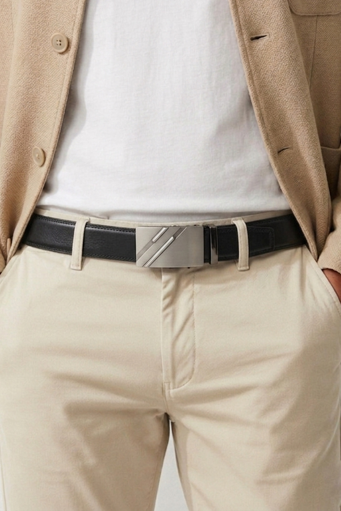 Wholesaler JCL - Men's automatic belt without holes, 35 mm wide, made of cowhide split leather