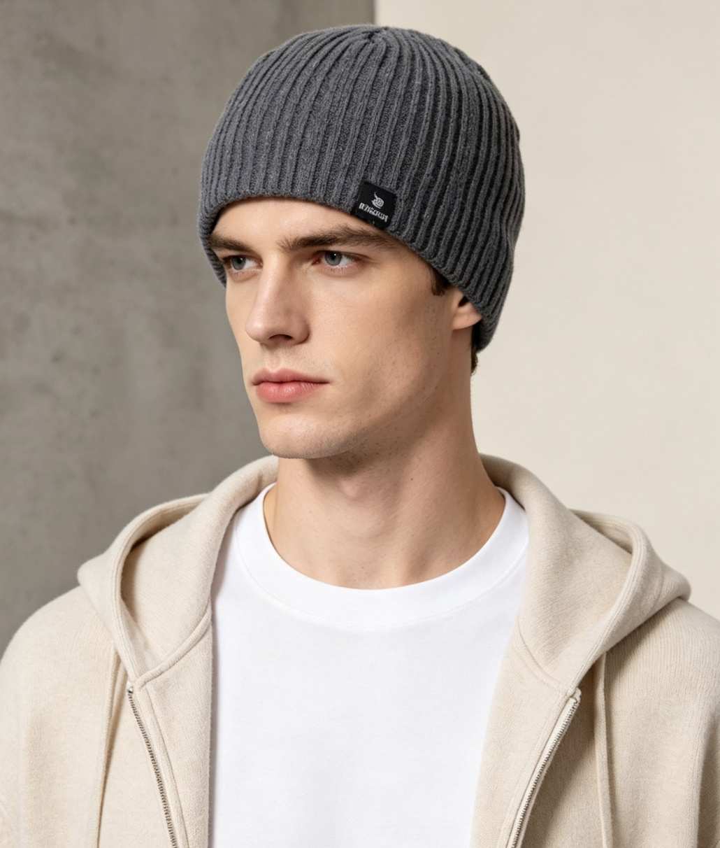 Mayorista JERRY.AMY - Gorro de punto acanalado para hombre con borde recto